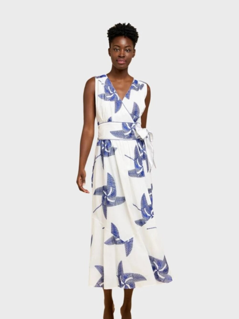 CIEBON Kaiden Embroidered Pinwheel Midi Wrap Dress Size S